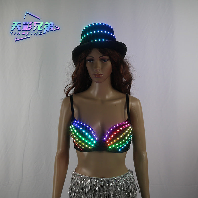 LED luminous bras and hats, steel pipe dance, strip dance, sexy party performances, fluorescent bras, fluorescent hats