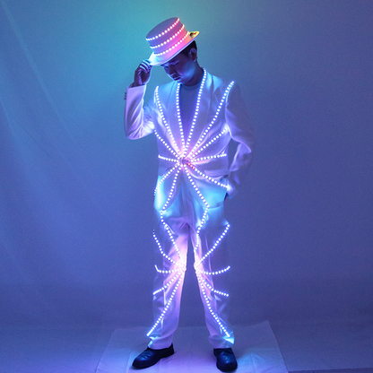 LED illuminated suit hat, Michael Jackson performance suit, stage DJ, bar, night show, fluorescent set