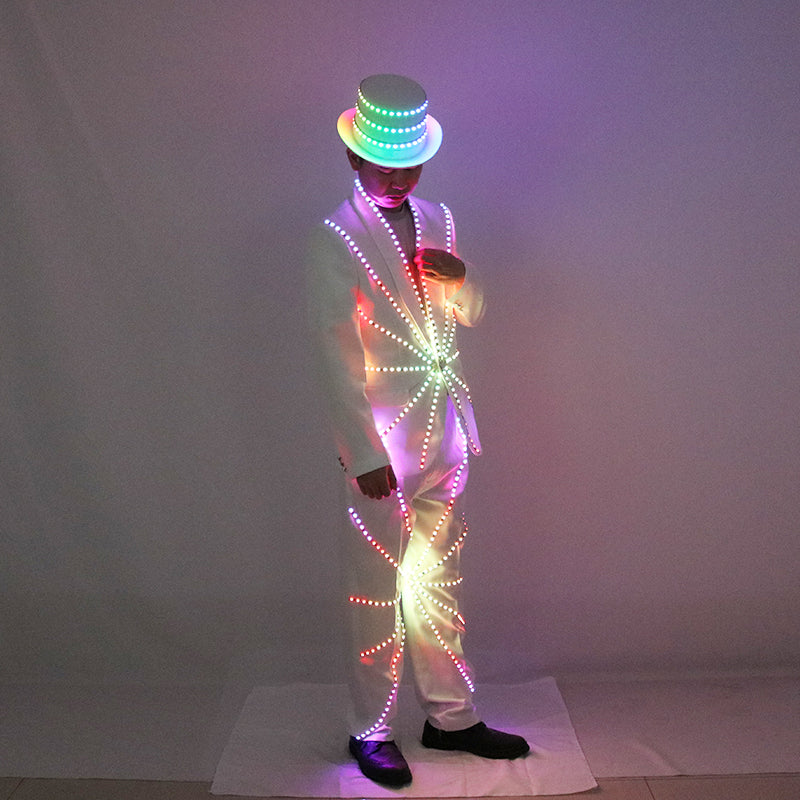 LED illuminated suit hat, Michael Jackson performance suit, stage DJ, bar, night show, fluorescent set