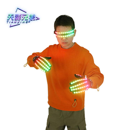 Colored LED luminous gloves, luminous glasses, fluorescent party props, performance laser dance props