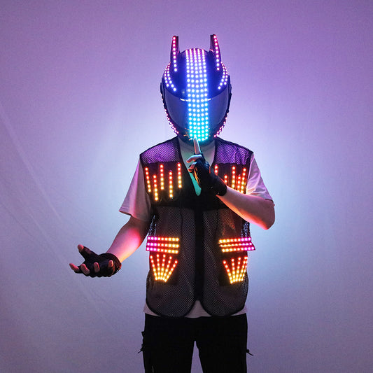 Metal style luminous helmet, colorful luminous clothing vest, suitable for motorcycle performance fluorescent props