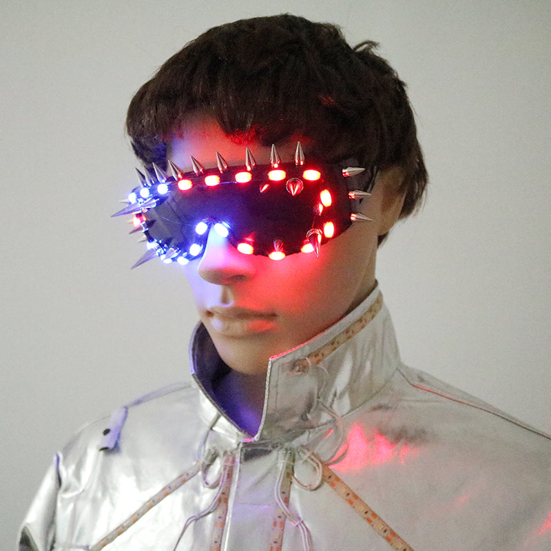 Cyberpunk LED luminous glasses, rivet style party DJ stage luminous performance props