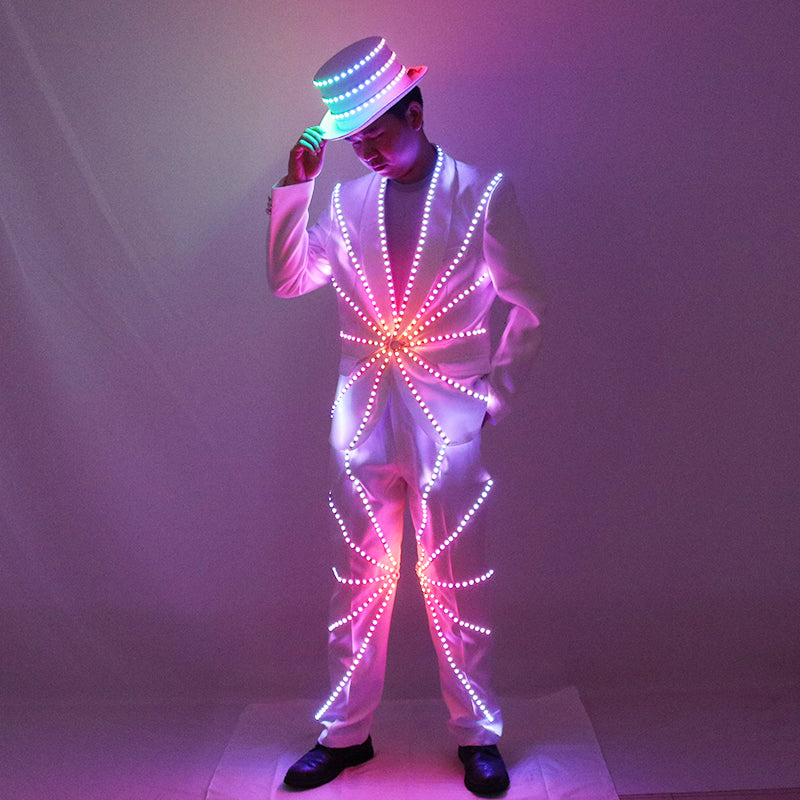 LED illuminated suit hat, Michael Jackson performance suit, stage DJ, bar, night show, fluorescent set