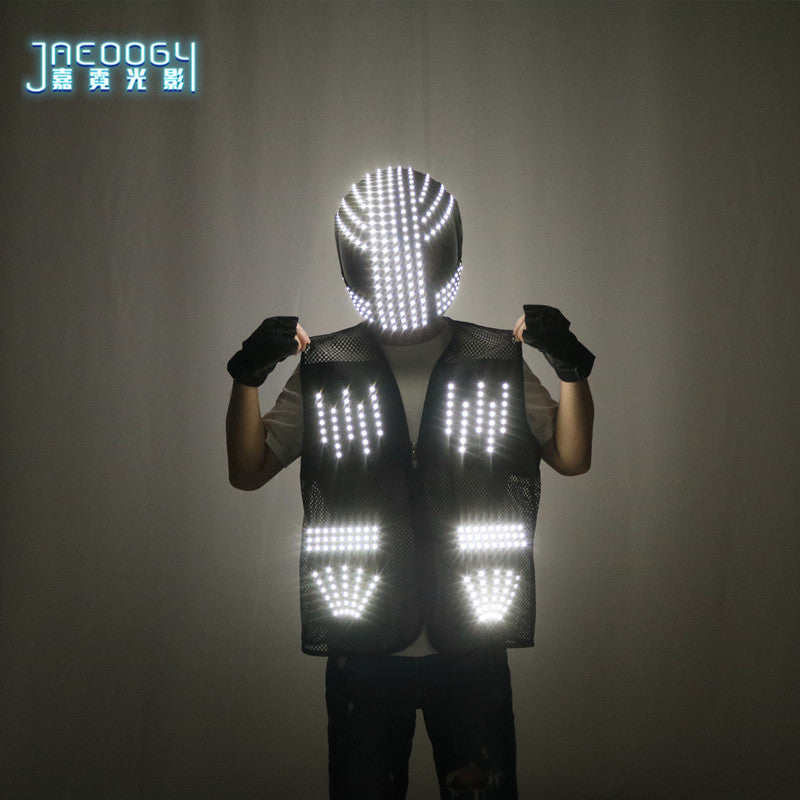 New LED fluorescent clothing, luminous helmet, party robot set, DJ stage performance props, role-playing clothing