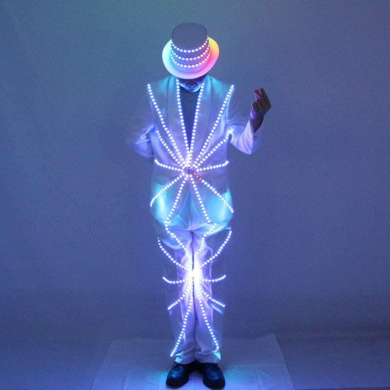 LED illuminated suit hat, Michael Jackson performance suit, stage DJ, bar, night show, fluorescent set