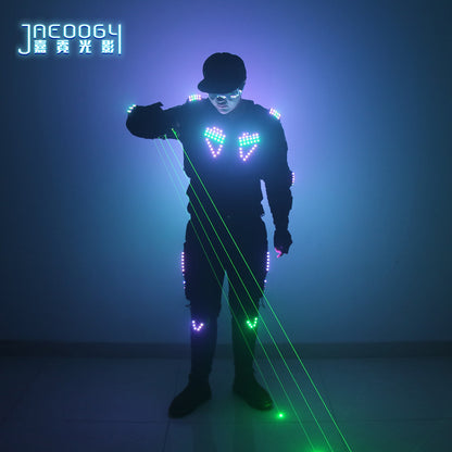 Colorful LED robot set, DJ clothing, bar performance green laser clothing, laser jacket, model show dress