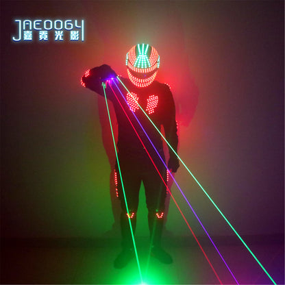 LED robot male role-playing clothing, RGB illuminated jacket, role-playing dancer, laser gloves, male illuminated clothing