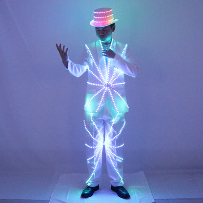 LED illuminated suit hat, Michael Jackson performance suit, stage DJ, bar, night show, fluorescent set