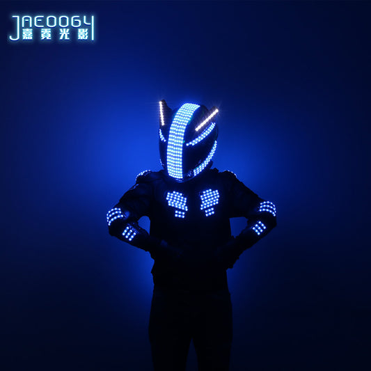 LED armor fluorescent jacket, clothing, cyberpunk rock, cycling helmet, Christmas, Halloween, luminous LED robot set