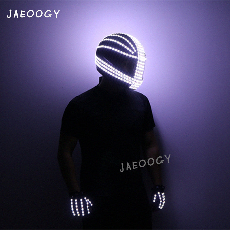 White strobe LED luminous helmet, fluorescent suit, robot laser dance performance prop luminous riding helmet