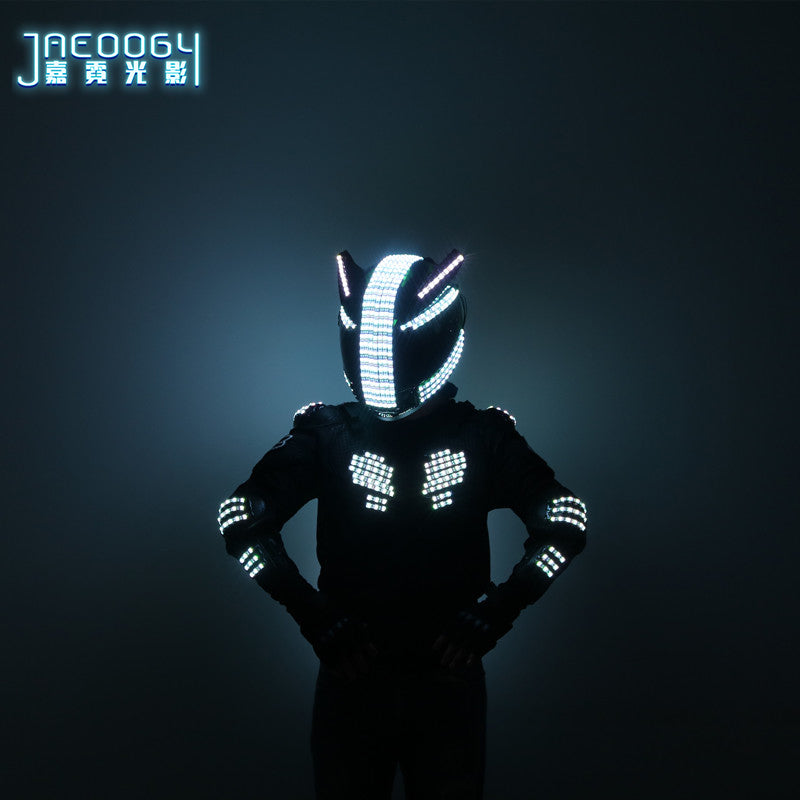 LED armor fluorescent jacket, clothing, cyberpunk rock, cycling helmet, Christmas, Halloween, luminous LED robot set