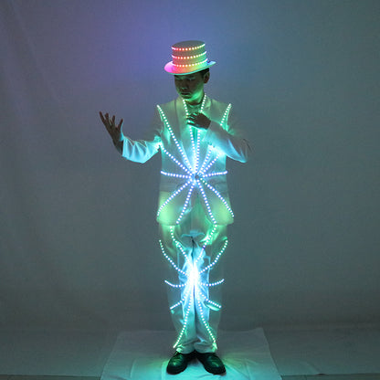 LED illuminated suit hat, Michael Jackson performance suit, stage DJ, bar, night show, fluorescent set