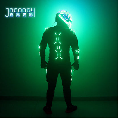 LED robot male role-playing clothing, RGB illuminated jacket, role-playing dancer, laser gloves, male illuminated clothing