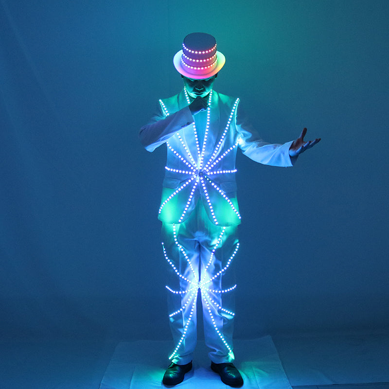 LED illuminated suit hat, Michael Jackson performance suit, stage DJ, bar, night show, fluorescent set