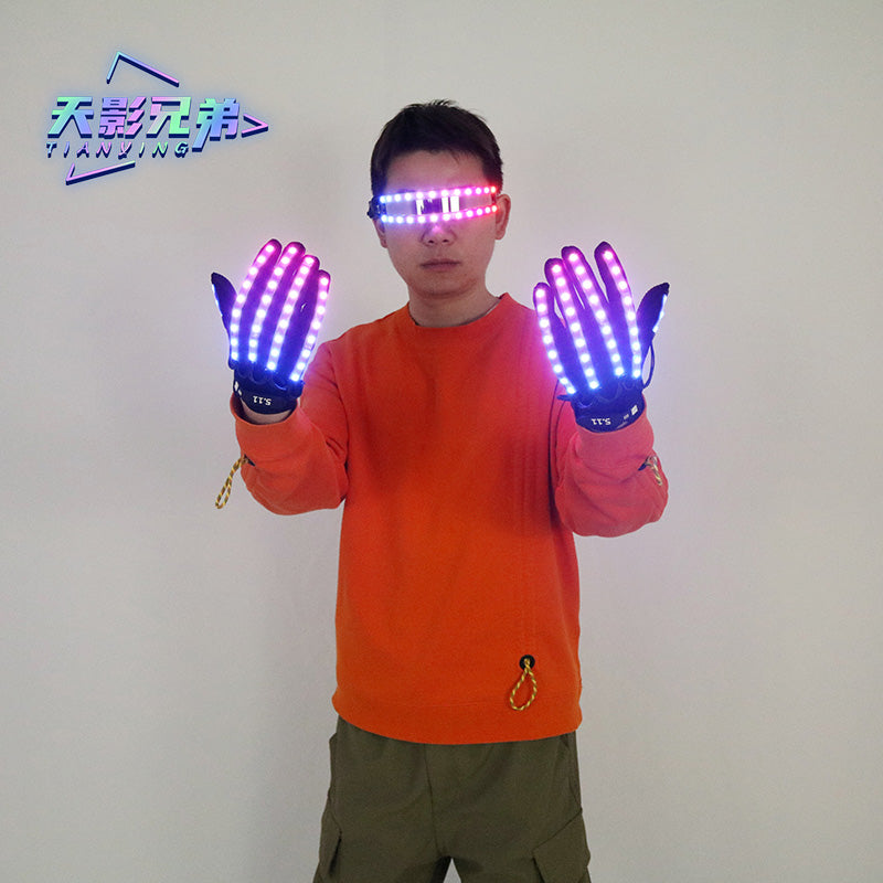 Colored LED luminous gloves, luminous glasses, fluorescent party props, performance laser dance props