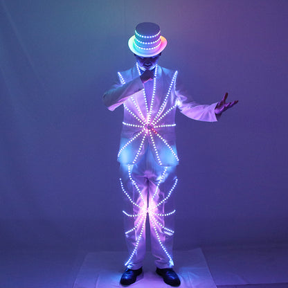 LED illuminated suit hat, Michael Jackson performance suit, stage DJ, bar, night show, fluorescent set