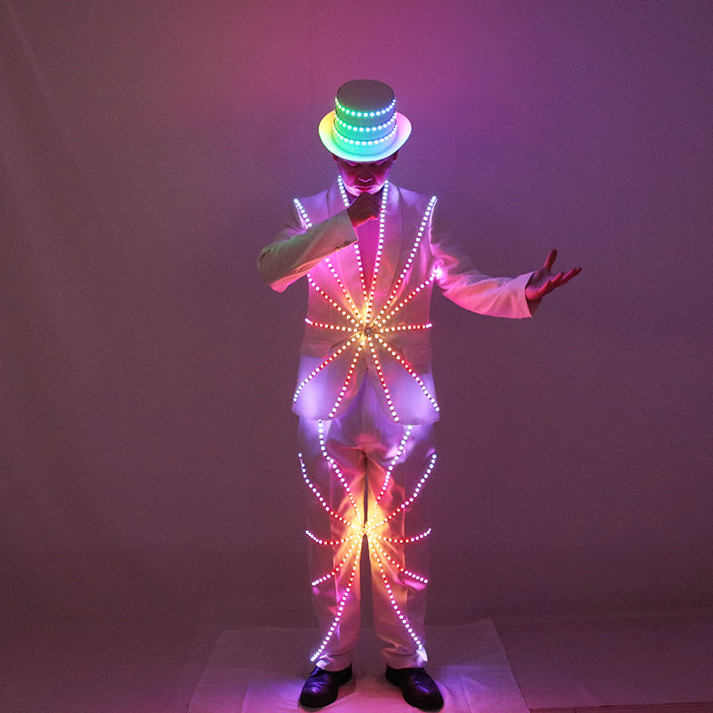 LED illuminated suit hat, Michael Jackson performance suit, stage DJ, bar, night show, fluorescent set