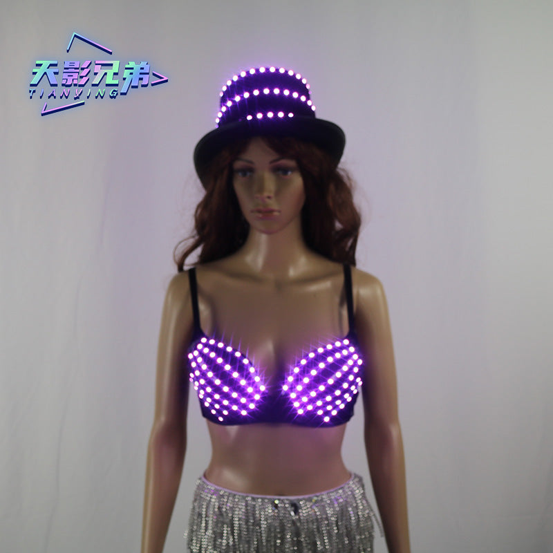 LED luminous bras and hats, steel pipe dance, strip dance, sexy party performances, fluorescent bras, fluorescent hats