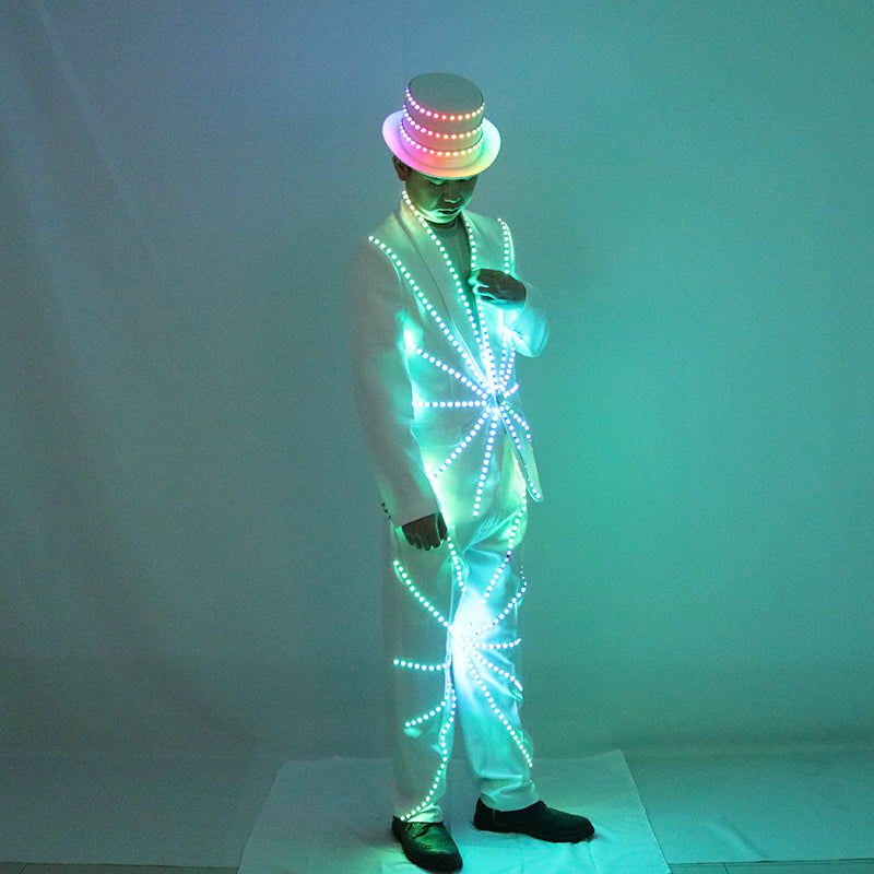 LED illuminated suit hat, Michael Jackson performance suit, stage DJ, bar, night show, fluorescent set