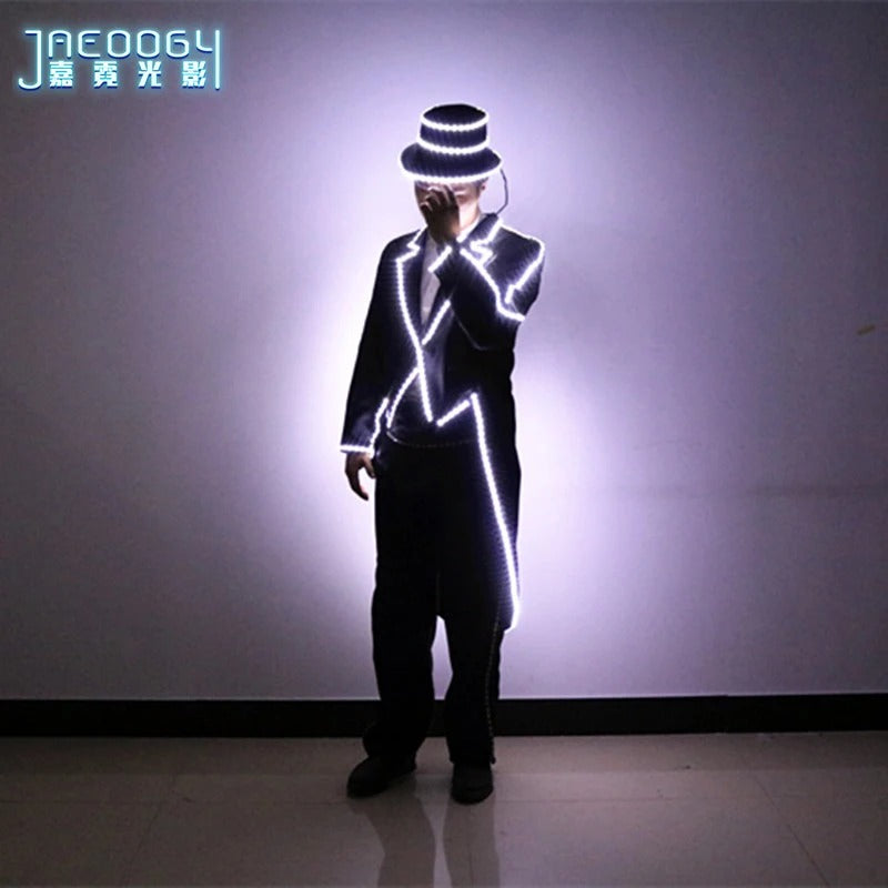 LED luminous men's tailcoat suit jacket, fashionable lighting, high-end host dress, dance groomsman banquet