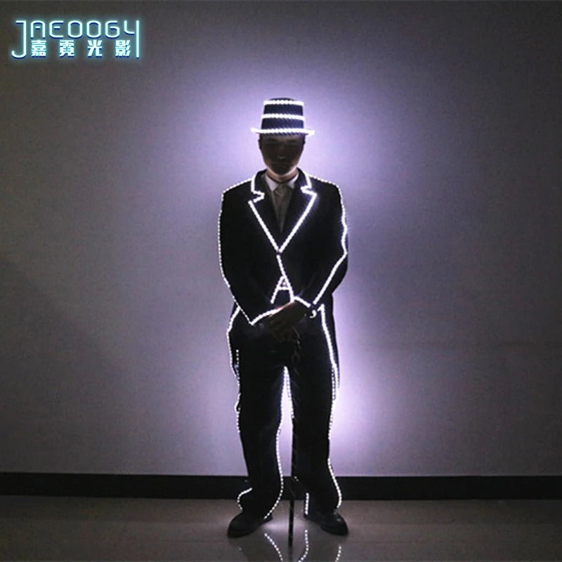 LED luminous men's tailcoat suit jacket, fashionable lighting, high-end host dress, dance groomsman banquet