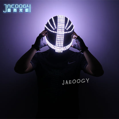 White strobe LED luminous helmet, fluorescent suit, robot laser dance performance prop luminous riding helmet