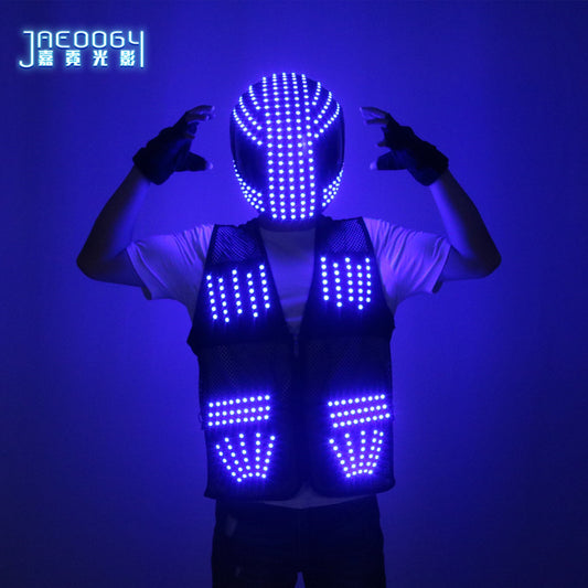 New LED fluorescent clothing, luminous helmet, party robot set, DJ stage performance props, role-playing clothing