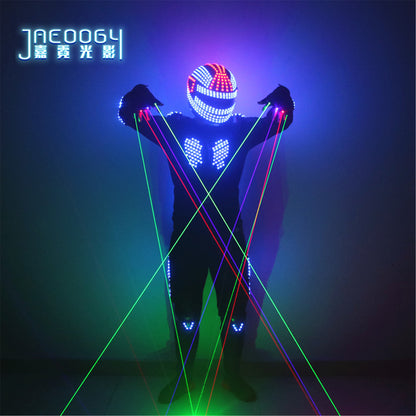 LED robot male role-playing clothing, RGB illuminated jacket, role-playing dancer, laser gloves, male illuminated clothing