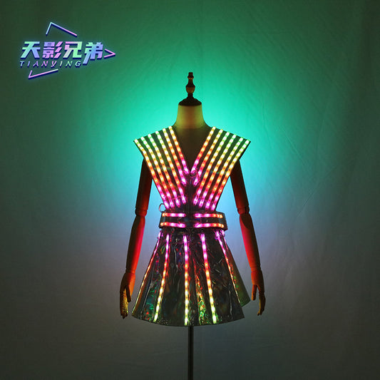 JK combination, fashionable LED illuminated JK women's dress, bra and shorts, JK shoulder armor set, ballroom clothing